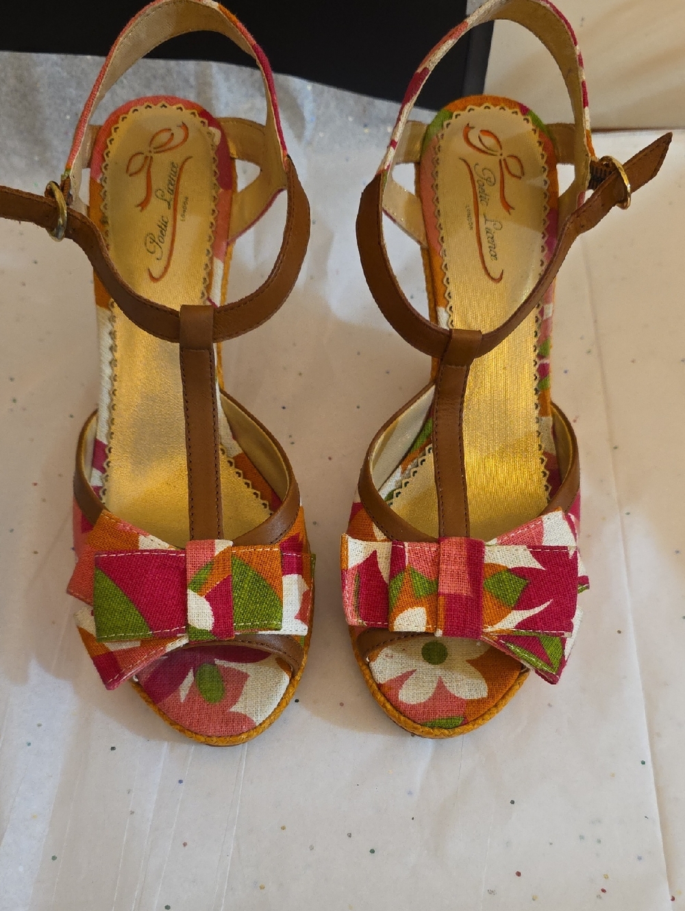 Poetic License Floral Bow T-Strap Sandals in Pink and Green